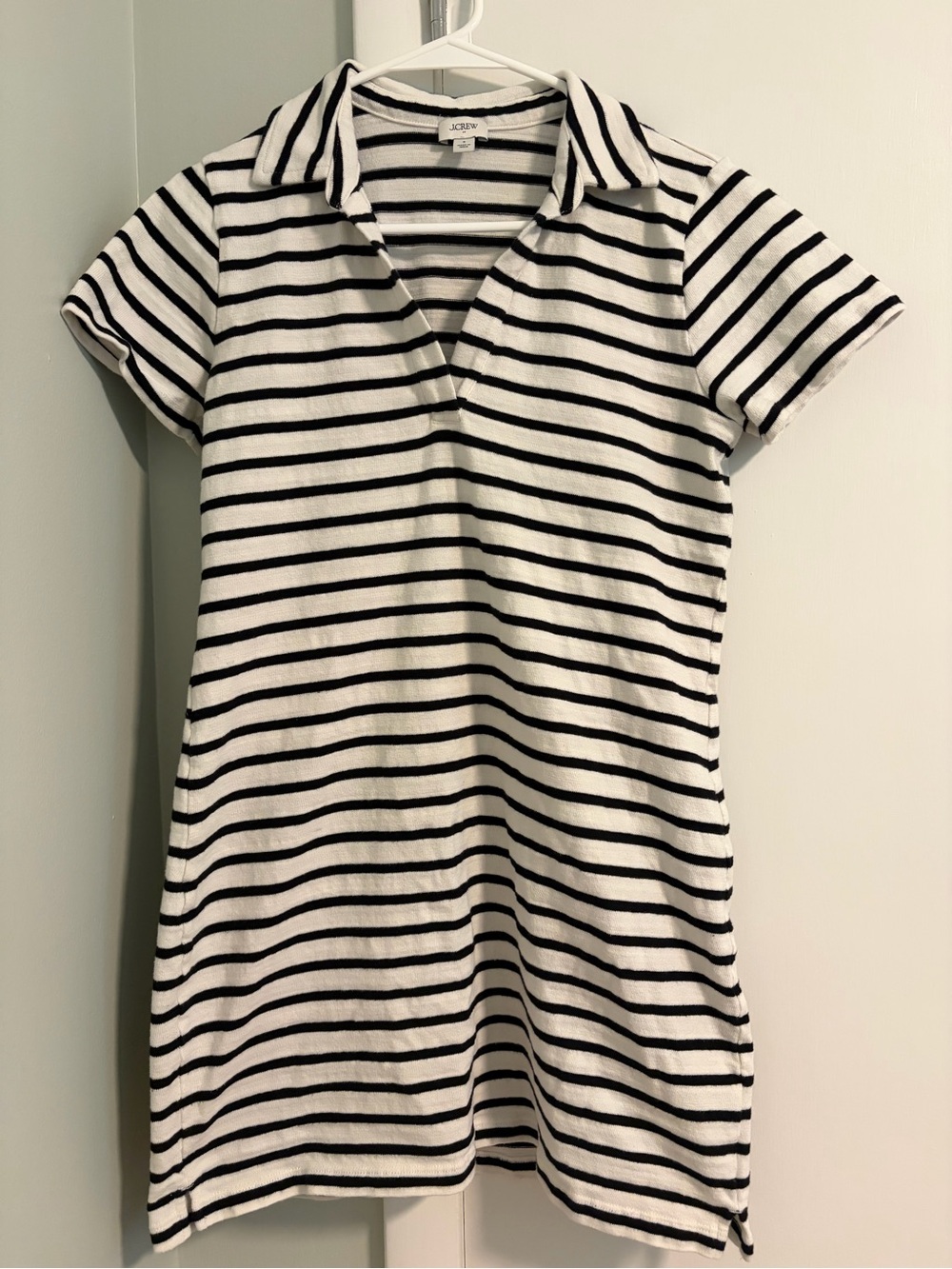 J. Crew Black and White Striped knit collard polo dress